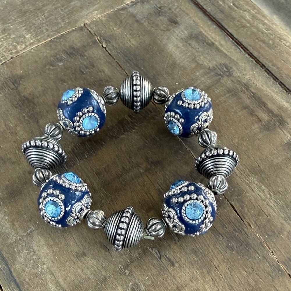 Blue and Silver Beaded Bracelet